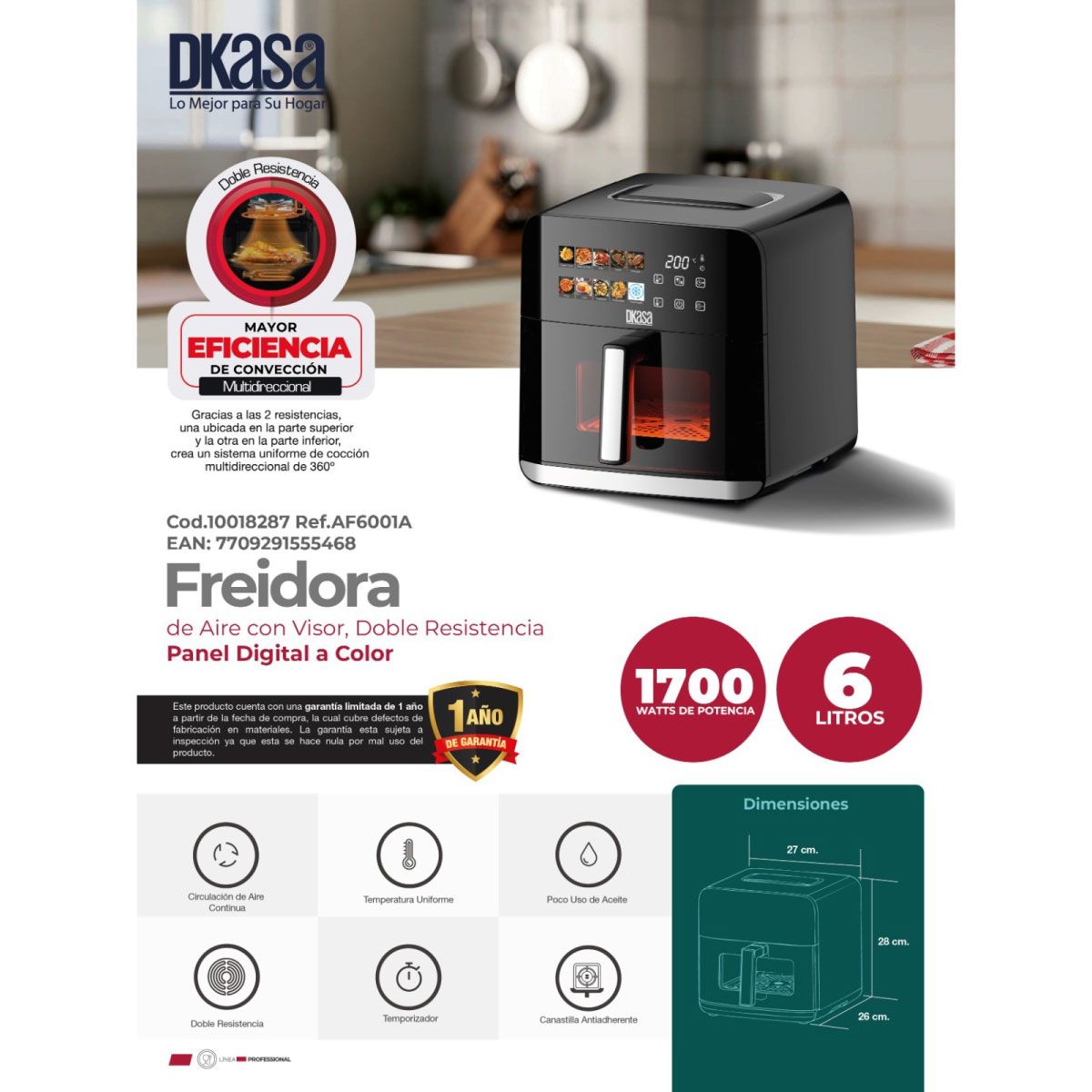 FREIDORA DE AIRE 6 LT PROFESIONAL